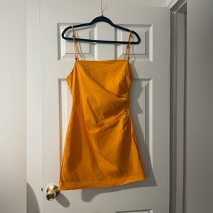 Zara Women’s Draped Linen Blend Dress. Color: Tangerine. Size:L